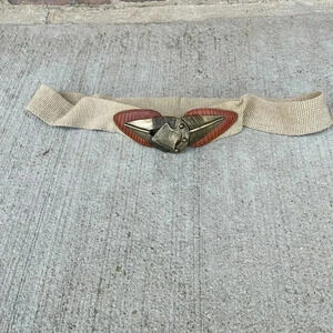 Vintage OMEGA Arrowhead Arrow Metal Buckle Stretch Belt Tan Brown Natural Large